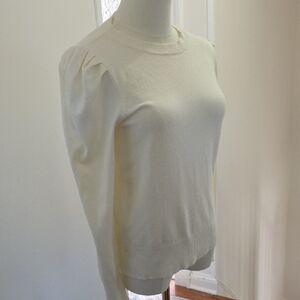 Women's Cream Crew Neck Puff Sleeve Sweater